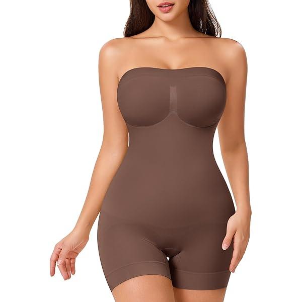 SHAPERX Strapless Shortie Bodysuit for Women Tummy Control Shapewear Seamless Sculpt Body Shaper with Removable Straps, Size: Large-X-Large