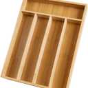 Silverware Organizer Bamboo Kitchen Drawer Organizer Kitchen Utensil Organizer with 5 Slots Flatware Organizer Tray for Kitchen, Flatware, Utensils(Natural)