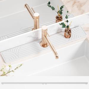 Faucet Mat for Kitchen Sink, Water Absorbing Stone Tray for Sink, 23.6" Long Diatomite Fast Drying Stone Mat, Splash Guard Faucet Mat for Bathroom Counter (White)