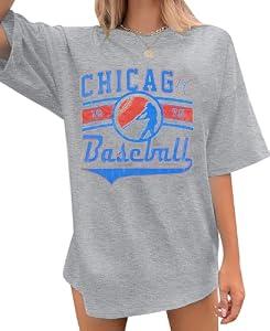 Oversized Baseball Shirt Women Vintage Baseball Graphic Tee Baseball Season Tshirt Causal Short Sleeve Tops Gray, Large