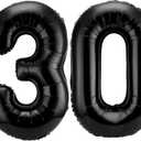 Gejoy 40 Inch Number 30 Balloons Jumbo 30 Foil Giant Number 30 Balloons for 30th Birthday Party Decorations and Rip to My 20s Anniversary Event(Black)