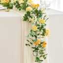 MISSPIN 5.9Ft Eucalyptus Garland with Flowers, Artificial Fake Flower Greenery Spring Garland for Baby Shower Wedding Mantle Table Centerpiece Spring Decor (Yellow)