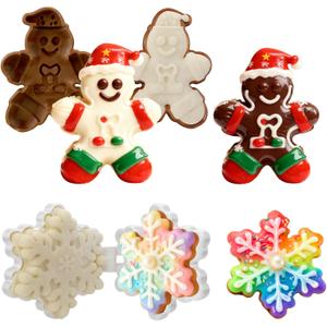 2 x Mity Rain Christmas Cake Pop Mold Shapes Press Set, Snowflakes and Gingerbread Man Mold, 3D Printed Cakepop Molds Cutter for Home Baking,Birthday Parties