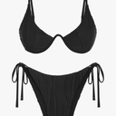 ZAFUL Women's Bikini Sets Ribbed Two Piece Swimsuits Underwire Adjustable Back Clasp Bathing Suit Side Tie Thong Swimwear M