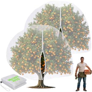 2 Pcs 10 x 14 ft Large Fruit Tree Netting for Protecting Fruit from Squirrels Birds Bug Deer & Rat Garden Mesh Netting with Zipper and Drawstring Heavy Duty Tree Covers for Garden Bushes