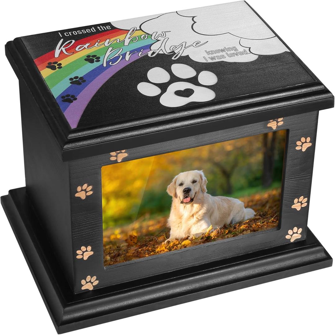 Pet Memorial Urns for Dogs or Cats Ashes, Large Wooden Funeral Pets Memorial Urns with Photo Frame, Cremation Urns Keepsake Memory Box for Loss Pets, Ashes Urn for Pets