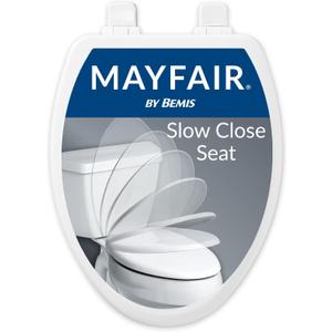 Mayfair Linden Slow Close Toilet Seat, Non Slip Heavy Duty Wood, Easy Install, Elongated, White