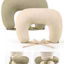 lulumoon Muslin Nursing Pillow Covers - 2-Pack Soft Cotton Slipcovers for Breastfeeding & Bottle-Feeding - Extension Strap for Snug Fit & No Sliding - Hidden Zipper Safety for Newborn Baby (Cream & Olive)