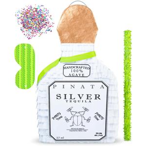 White Bottle Piata with Stick - 17.5" x 10.5" x 3.5" Perfect for Party Decorations, Photo Prop, Birthday, Funny Anniversary, 21 birthday - Fits candy/favors