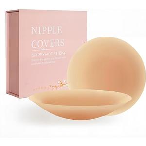 Not Sticky Pasties Nipple Covers, Grippy Seamless Covers, Reusable Silicone No-Show Inserts with Travel Box3.15 in (AA-A)