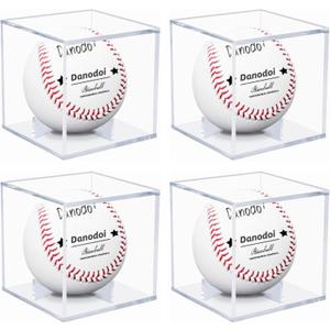 4 Pack Baseball Display Case UV Protected Acrylic Clear Baseball Holder Square Cube Ball Protector Memorabilia Autograph Display Box for Official Size Baseball, Clear