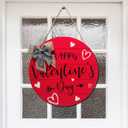 Namalu Happy Valentine's Day Door Sign Decorations Red Heart Wooden Door Hanger Valentines Hanging Ornaments Plaque with Bow Wreath for Indoor Outdoor Home Wall Porch Window Decor(Round)