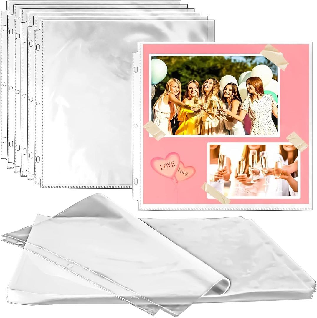 Vmiapxo 100 Pack Scrapbook Refill Pages 12x12 Inch, Clear Page Protectors Fit 3 Ring Scrapbooking Binder & 12 x 12 Photo Album, Heavyweight Plastic Protective Sleeves, Sheet Protectors
