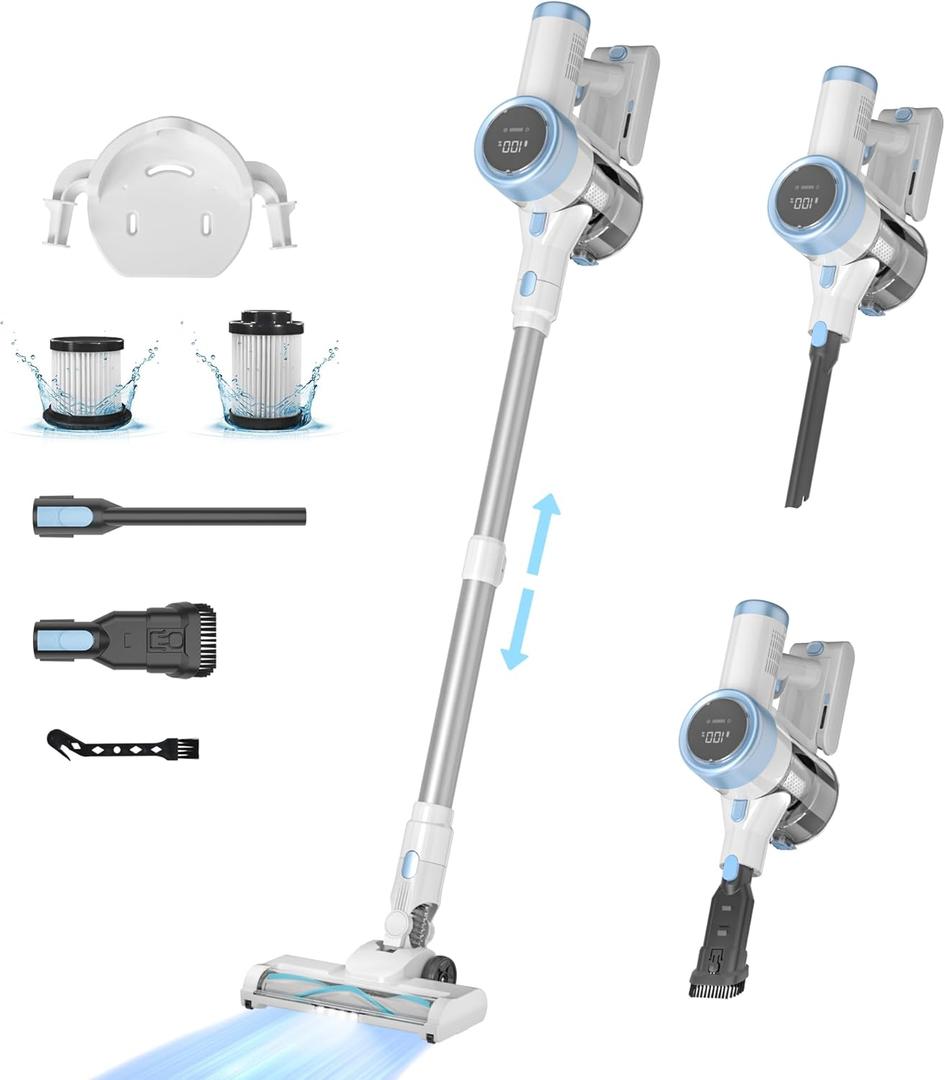 Cordless Vacuum Cleaner, 45Kpa Cordless Vacuums for Home, 400W Stick Vacuum Cleaners with Long Runtime, Lightweight, Powerful, Large Dust Cup Vacuum Cleaner for Pet Hair Hard Floor (White)