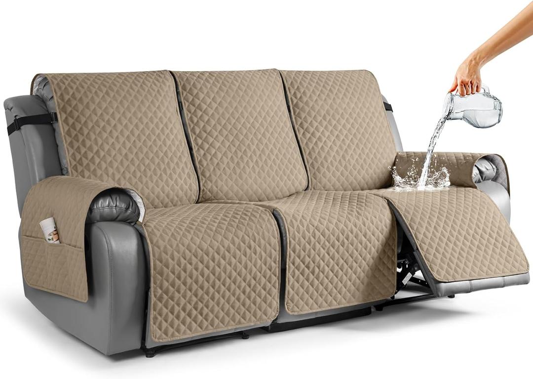 TAOCOCO Waterproof Recliner Couch Covers Sofa Slipcover for 3 Cushion Couch, Pet Sofa Cover for 3 Seat Recliner, Washable Reclining Sofa Cover Furniture Protector with Straps(3 Seater, Camel) (3 seater, Camel)