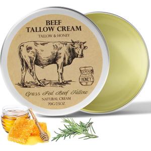 Beef Tallow for Skin, Tallow and Honey Cream,Tallow Face Moisturizer, Natural Grass-Fed Beef Tallow Balm with Raw Honey Moisturizing Cream for Body Lotion Skin Care for Skin (2.47 Oz) (2.5 Ounce (Pack of 1))