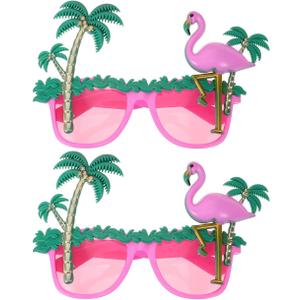 BESTOYARD 2 Pcs Flamingo Sunglasses, Coconut Tree Eyeglasses, Hawaiian Eyewear Props, Summer Photo Booth Accessories for Luau Party, Dancing, Beach Events