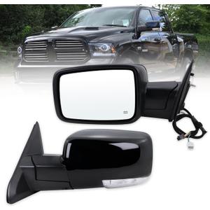 Left Driver Side Mirror Compatible With 2013-2018 Ram 1500 2500 3500 With Power Folding Power Glass Heated Temperature Sensors Turn Signal Puddle Lights Black Replace#68096197AF (10+2Pins)