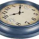 18 Inch Large Outdoor Wall Clock with Thermometer & Hygrometer, Waterproof Retro Blue Garden Clock for Patio, Pool, Backyard, Farmhouse Decor, Silent Non-Ticking