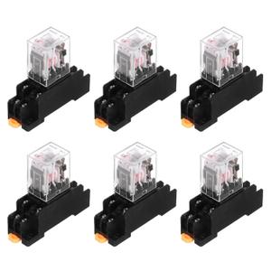MECCANIXITY 6Pcs AC 24V Electromagnetic Power Relay, 8-Pin 5A Power Coil Relay with LED Indicator and Socket Base DPDT 2NO 2NC - MY2NJ for Industrial, Home Appliances and DIN Rail System