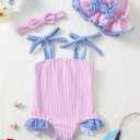 Renotemy Baby Girl Swimsuit Toddler Girls One-Piece Swimsuit Summer Beach Bikini Girl Bathing Suits with Hat 0-24 Month (3-6 Months, Pinkstripe)