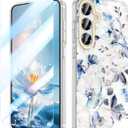 MILPROX for Samsung Galaxy S26 Case 6.3 inch - Slim Fit Floral Cover, Elegant Feminine Gray Blue Flowers Design for Samsung S26 Case, Anti-Yellowing Cute Funda for Women and Girls, Blossom
