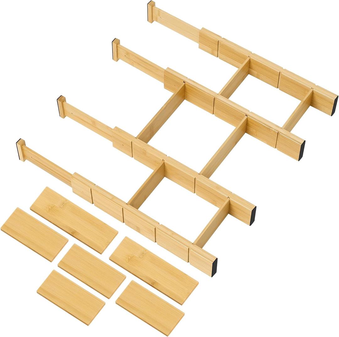 Utoplike 4 PCS Bamboo Kitchen Drawer Dividers with Inserts(Fits 15"-17.7" Drawer Inner Size), Adjustable Drawer Organizers for Socks, Spring Loaded, for Bedroom, Dresser, Bathroom