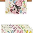 Artoid Mode Floral Bow Bunny Rabbits Eggs Easter Place Mats 12x18 Inch Set of 4 and Table Runner 13x72 Inch