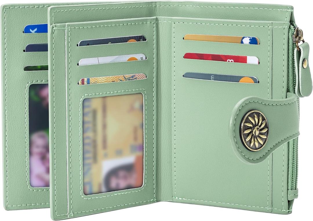Tipmile Small Wallets Woman Leather 2 ID Windows Bifold RFID Blocking Credit Card Holder Wallet with Zipper Coin Pocket