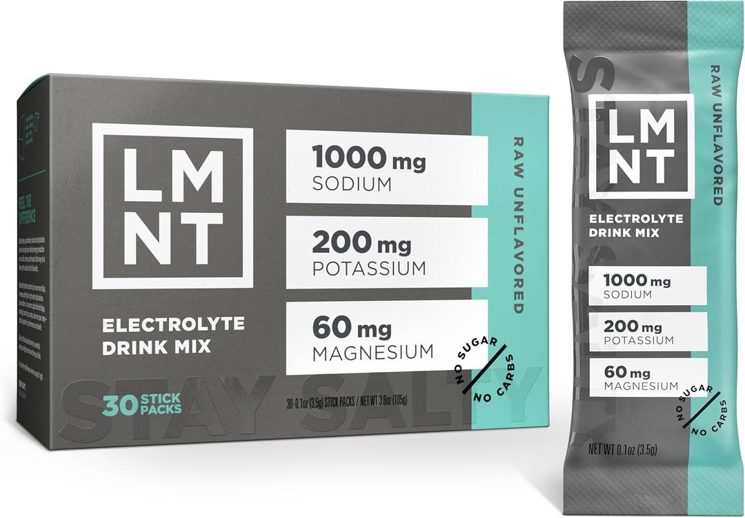 LMNT Zero Sugar Electrolytes - Raw Unflavored Salt | Drink Mix | 30-Count