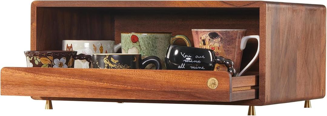 Coffee Station Organizer Wood Coffee Bar Organizer with Drawer Countertop Wooden Mug Holder for Kitchen CoffeeMaker Stand, 17.3 inches x 14 inches x 8.2 inches