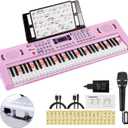 Keyboard Piano 61 Lighted Keys, Electric Keyboard Kit with 100 Voices, 100 Rhythms - Built-In Speaker, Microphone, Sheet Stand and Power Supply, Gift for Children Beginners [Pink, Piano Only], Compact