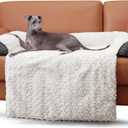 Luxurious Calming Dog Bed Mats, 41" Large Dog Couch Bed for Furniture Protector with Removable Washable Cover, Fluffy Plush Dog Mat for Large Medium Small Dogs and Cats,White Gray