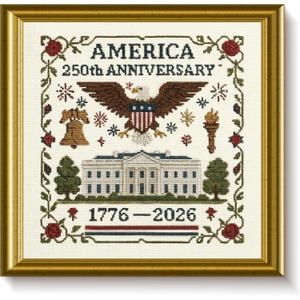 US 250th Anniversary Cross Stitch Kit, DIY Personalized Patriotic Cross Stitch Set, Souvenir Embroidery for Beginners, Commemorative Decoration Gift for Friends (C)