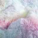 Wajade Faux Fur Plush Rainbow Comforter Set Fluffy Fuzzy Shaggy Bedding Set - 3PC Full/Queen Microfiber Soft Warm Quilt Set