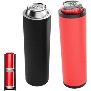 Tactical Double Can Holder, Ultra Chill System, Assault Tactical Insulation for Two 12oz Beverage Cans, 3D Printed Slim Can Cooler for Beer and Soda (Black and red*2pcs)