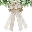 YKW Large Christmas Bow 21"x11" Cream Gold Glitter Tree Topper Wreath Door Holiday Decoration Premium Handmade Velvet Ribbon Indoor Outdoor Home Fireplace Gift Wedding Party Farmhouse Decor