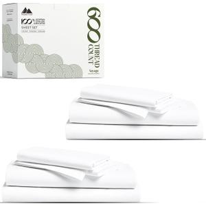 Mayfair Linen 100% Egyptian Cotton Full Sheet Set Pack of 2 - Luxury 600 Thread Count Egyptian Cotton Sheets Full Size (8 PC, White), Soft, Cooling, 16" Deep Pocket Hotel Collection Bed Sheet Set