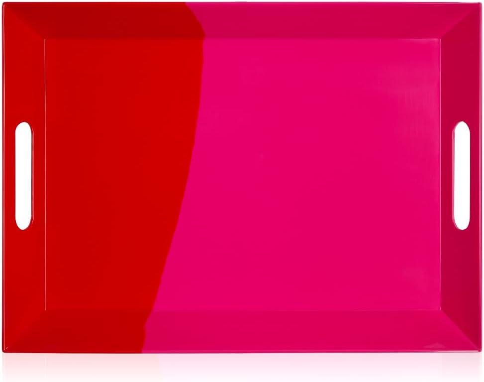 Melamine Serving Tray with Handles, Chip and Break Resistant, Durable and Kid-Friendly Food Tray for Indoor and Outdoor, Dishwasher Safe (Fuchsia/Red)