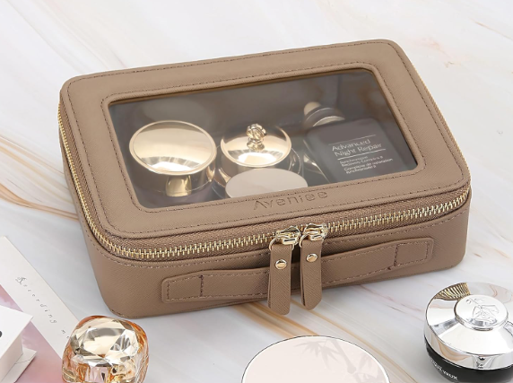 Aveniee Clear Makeup Bag Set (2-Piece Mini & Midi) - Travel Toiletry Organizer for Women, Waterproof Cosmetic Pouch & Car Accessory for Travel Size Toiletries, Taupe