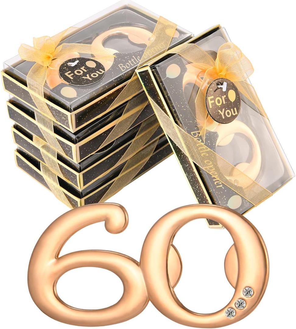 50Pieces 60 Bottle Opener Gifts for 60th Birthday Party Favors 60th Anniversary Party Return Gifts or Souvenirs for Guests , Gold and Black Theme Party Decorations (60)