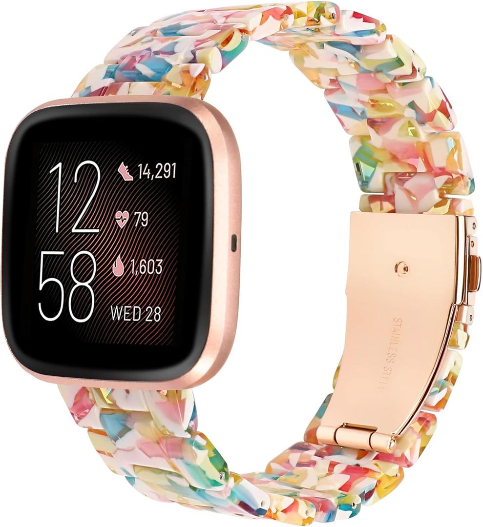 Wearlizer Resin Band Compatible with Fitbit Versa 2/Fitbit Versa/Versa Lite Bands Women Men, Lightweight Bracelet Replacement Wristband Strap for Versa 2 Smartwatch (Yellow Flower)