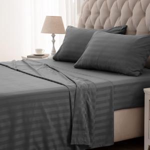 SLEEP ZONE Striped Cooling Sheets Set Full Size - Fitted Flat Sheet & Pillowcase Sets 4 Piece - Super Soft Stripe Bed Sheet, Easy Care, Deep Pocket (Gray, Full)
