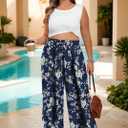 Lastshe Women's Plus Size Pants Wide Leg Work Casual Palazzo Pants Elastic High Waisted Dressy Trousers with Pockets 3X