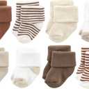 Hudson Baby baby-girls Cotton Rich Newborn and Terry Socks (6-12 Months, Neutral Brown)