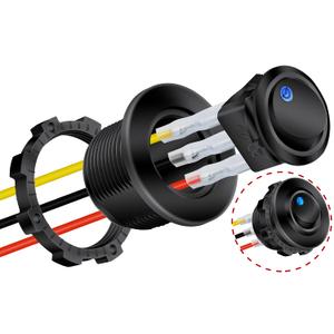 DaierTek Round Rocker Switch Shell 12V Lighted 3 Pin with Blue LED 12 Volt DC Rocker Toggle Switch for Automotive Car Truck ON Off 20A SPST