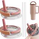 2 Pack 40 oz Tumbler Flip Straw Lid Replacement fit for Stanley Quencher, Leak-Proof Splash Resistant Tumbler Lids with Handle,Reusable Tumbler Cover for Stanley Cup (Light Pink)