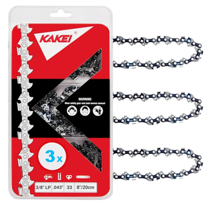 KAKEI 8 Inch Chainsaw Chain 3/8" LP Pitch .043" Gauge 33 Drive Links Fits Ryobi P4361, P5452, Greenworks 20142, Milwaukee M18 FUEL 3004, Poulan 810 EPT, Worx WG349 and More (3 Chains) - Semi Chisel