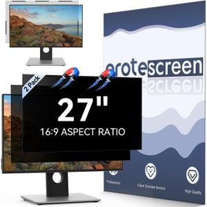 [2-Pack] 27 Inch Magnetic Computer Privacy Screen Filter for 16:9 Widescreen Monitor, Removable Eye Protection Anti Glare Blue Light Filter Privacy Shield, Anti Spy Screen Protector Film 27 in