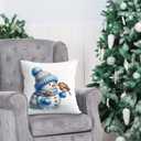 Gqtt Blue Christmas Pillow Covers 18x18 - Blue and White Winter Snowman, Bird Throw Pillow Covers, Snowman Christmas Decorations